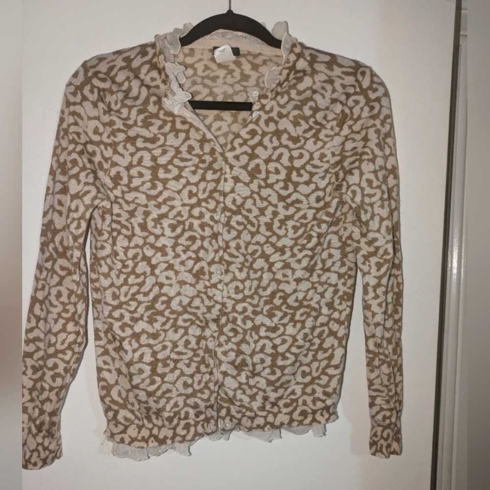 J Crew cheetah cardigan w/ ruffles